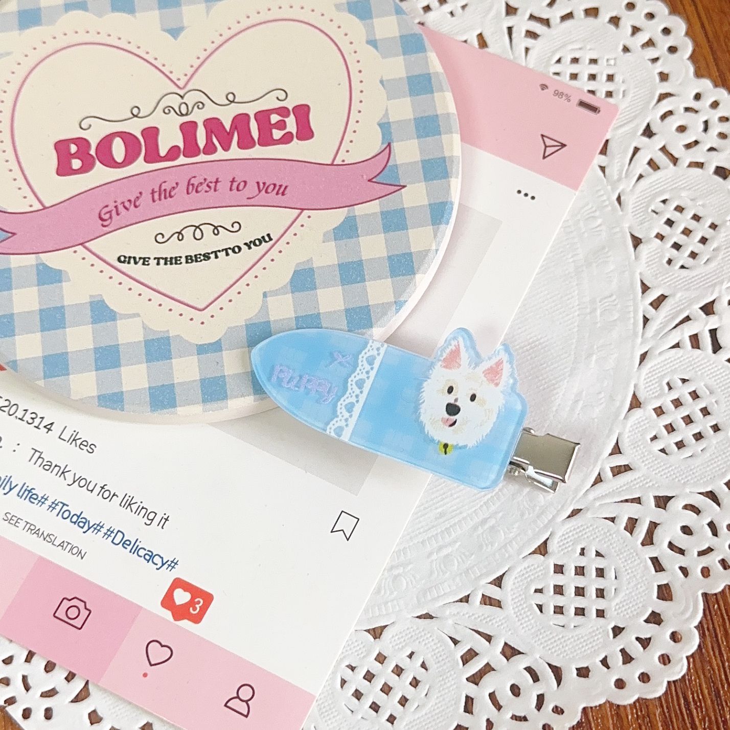 cute pet puppy set hair clips hair accessories cute girl heart traceless clip ins sweet all-matching fringe clip side clip Specification drawing