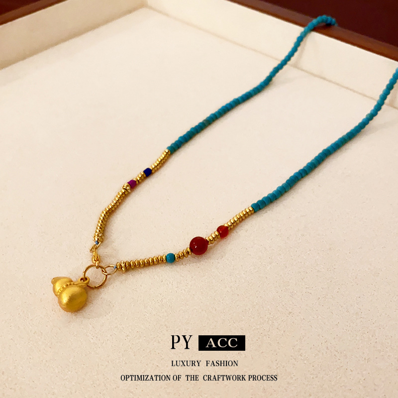 real gold electroplated gourd heart tassel necklace south korea simple fall winter fashion sweater chain high sense niche accessories details Picture