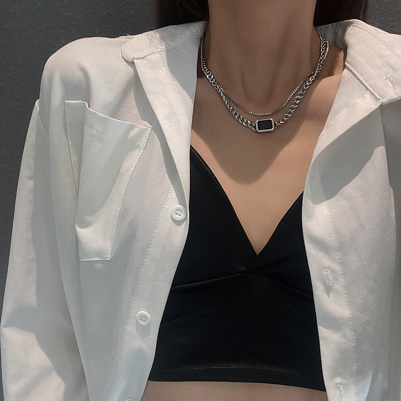 korean style hip hop style fashion necklace men's all-match high sense niche sweater chain women's new retro ornament wholesale Specification drawing