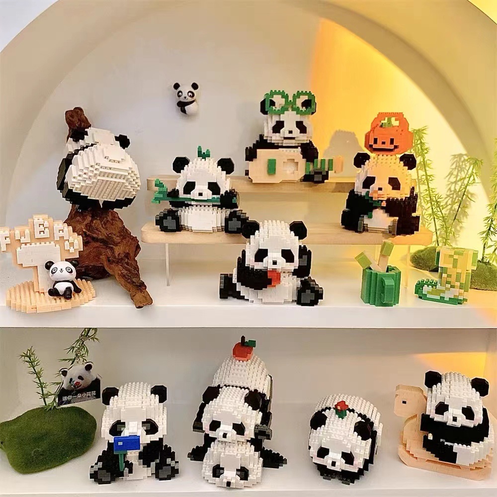 compatible with lego national treasure giant panda flower cute blue fruit lai cartoon doll building blocks educational assembled toys wholesale details Picture