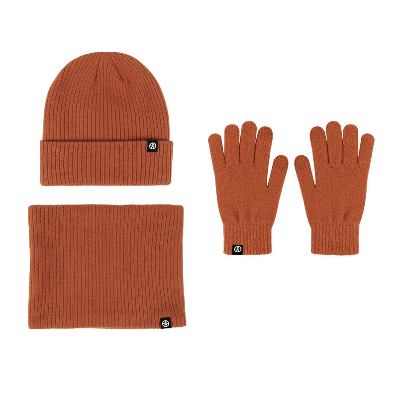 amazon winter hat men's fleece-lined thickened knitting hat, scarf and gloves three-piece suit warm hat for children Specification drawing