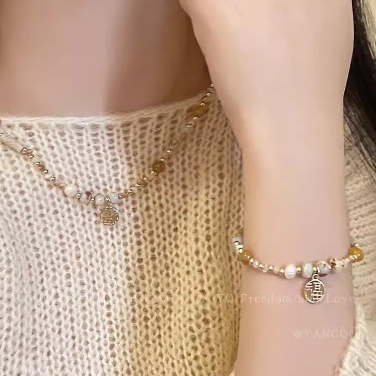 2025 new colorful beaded necklace for women new chinese retro summer light luxury dopamine bracelet accessories wholesale Specification drawing