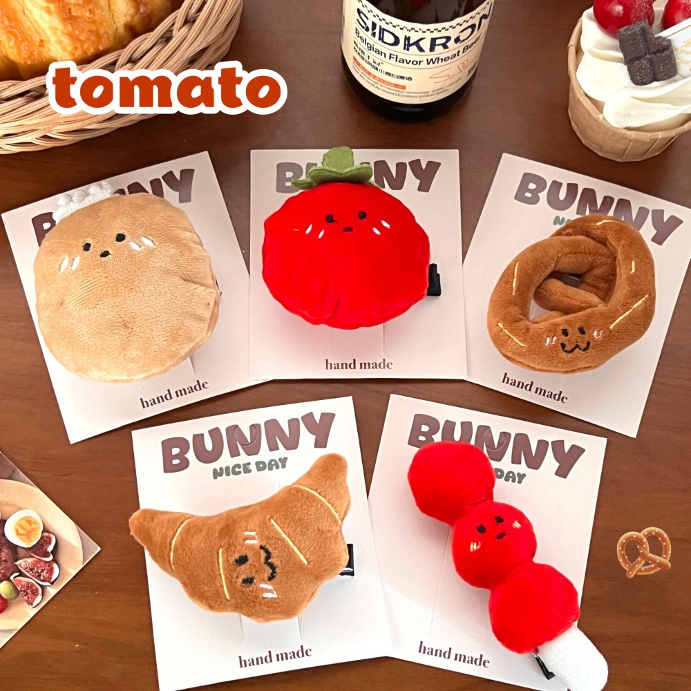 spring and summer cute cartoon bread sugar-coated haws on a stick plush barrettes girl versatile bangs side clip hairpin hair ornaments details Picture