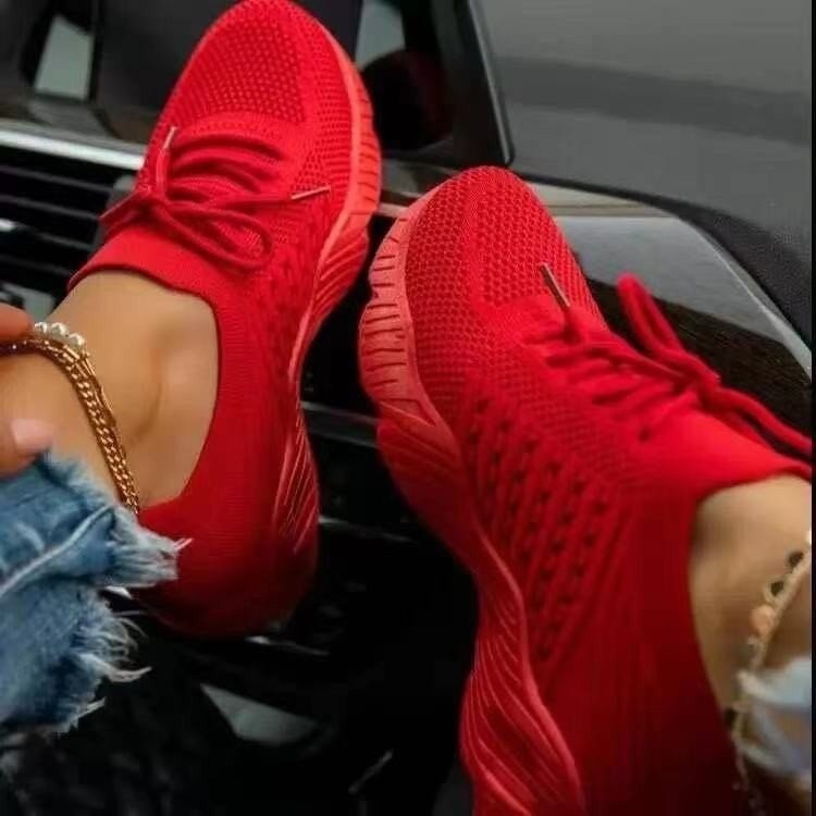2024 new foreign trade large size women's shoes sneakers women lace up mesh surface platform casual flying woven shoes breathable low heel shoes full figure