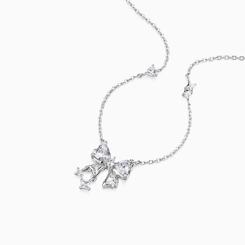 s925 silver heart sweet bow pendant necklace light luxury minority clavicle chain high sense girlfriends' gift for girlfriend full figure