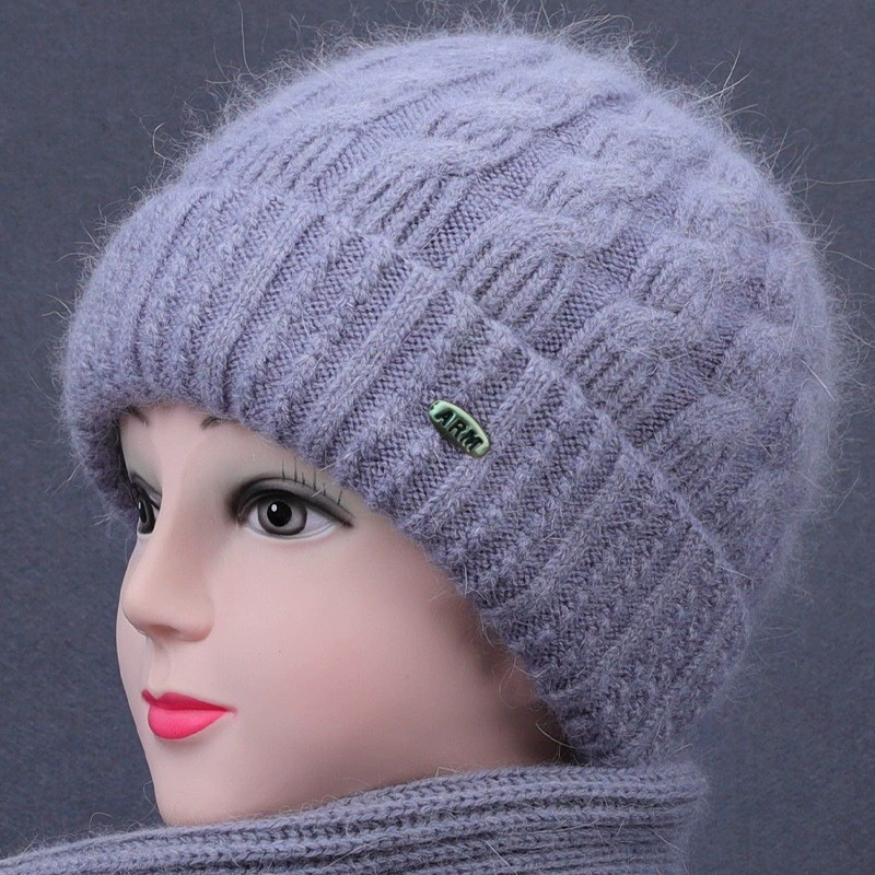 autumn and winter middle-aged and elderly knitted hat old lady warm thickened wool hat thickened cold protection cotton-padded cap mom style hat details Picture