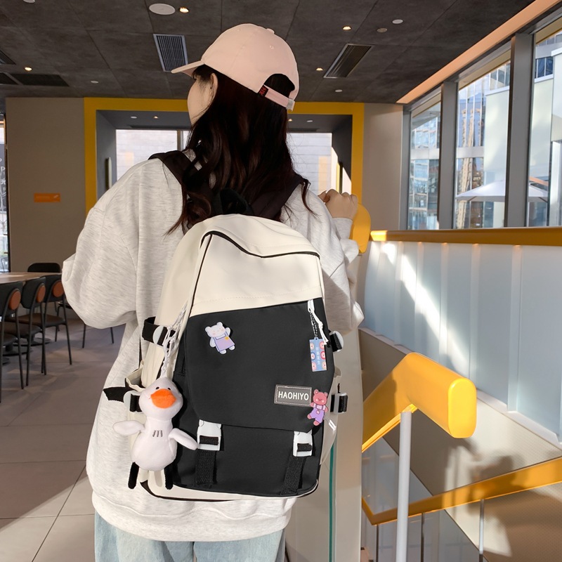 Simple, large-capacity, high-appearance-level college student schoolbag, female high school student computer backpack, niche Haraju-style male backpack full figure