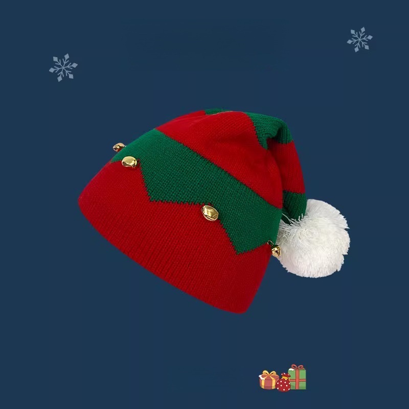 cross-border christmas thermal knitting fluffy ball cap winter red christmas hat holiday dress up parent-child wool hat Specification drawing