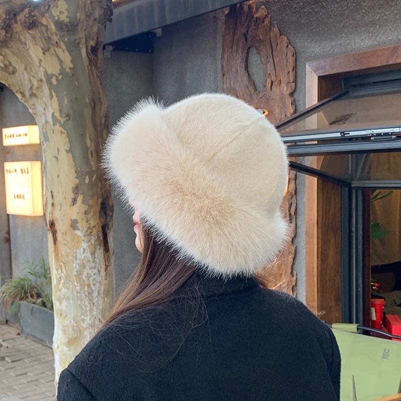 new plush mongolian cap women's thickened autumn and winter wind-proof and cold protection warm bucket hat mink-like ear protection bucket hat details Picture