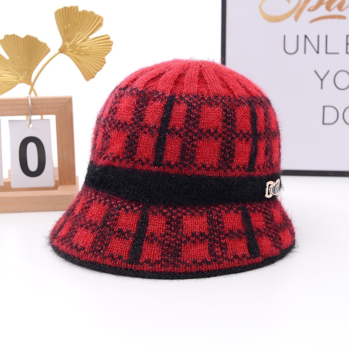 mom hat winter fleece-lined middle-aged and elderly women thickened grandma warm bucket hat western style woolen cap elderly knitted hat Specification drawing