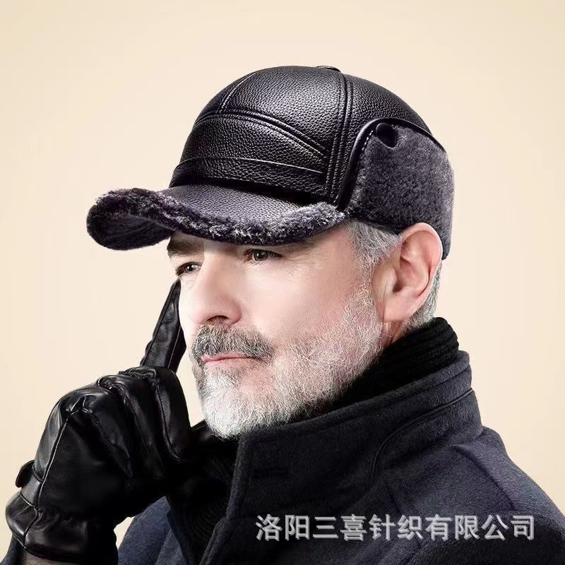 winter old peaked cap middle-aged old hat leather hat men's grandpa winter warm hat dad earmuffs hat Application Scenario