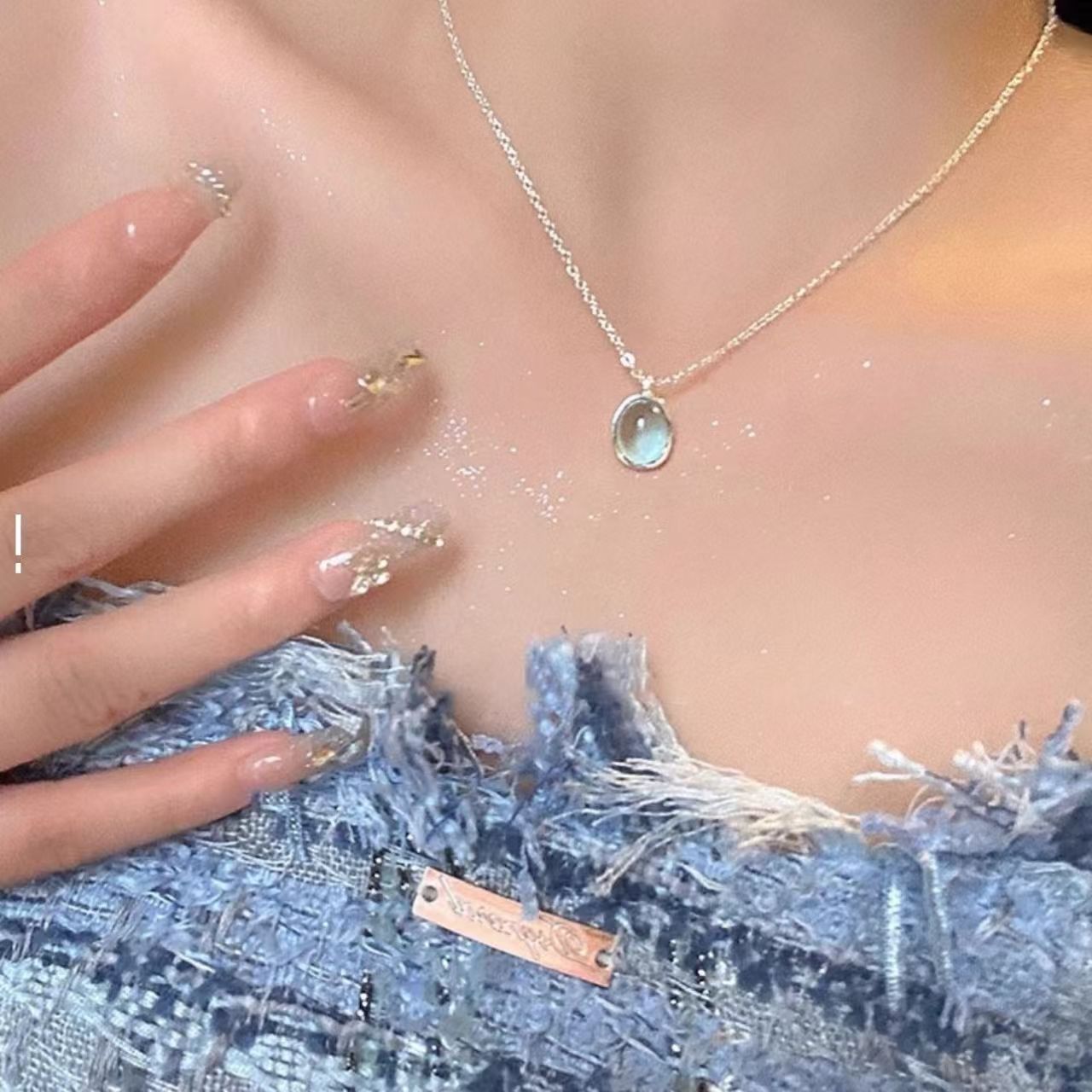 summer sweet five-piece set niche temperament design necklace moonstone light luxury and simplicity all-match necklace clavicle details Picture