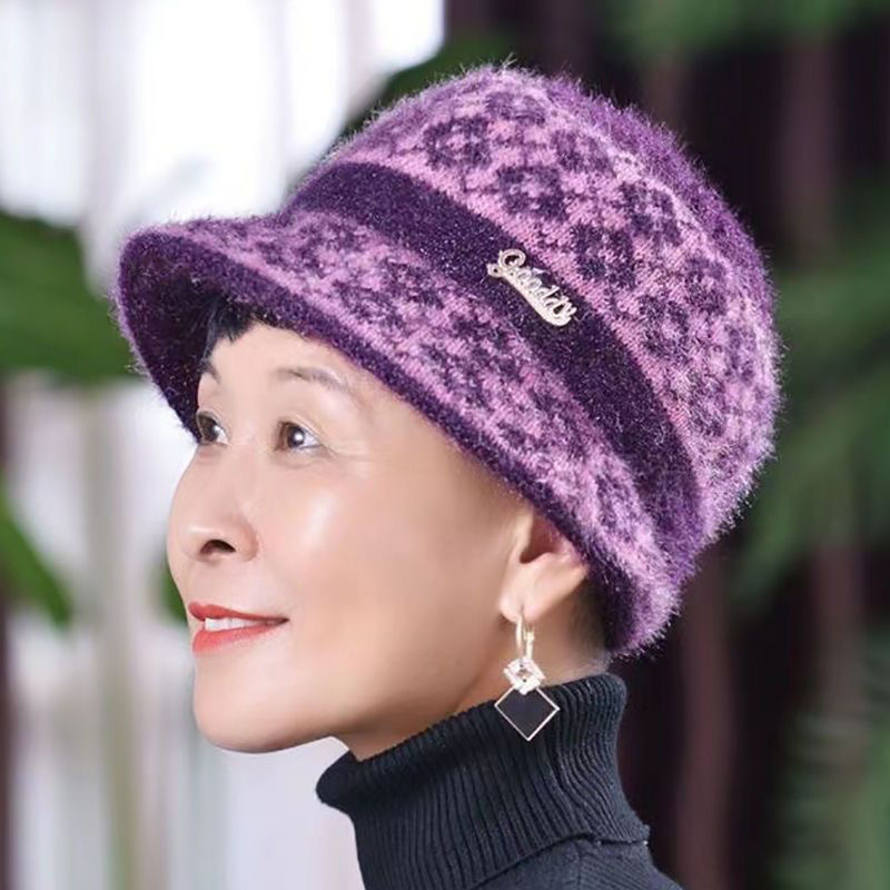 mom hat winter fleece-lined middle-aged and elderly women thickened grandma warm bucket hat western style woolen cap elderly knitted hat Application Scenario