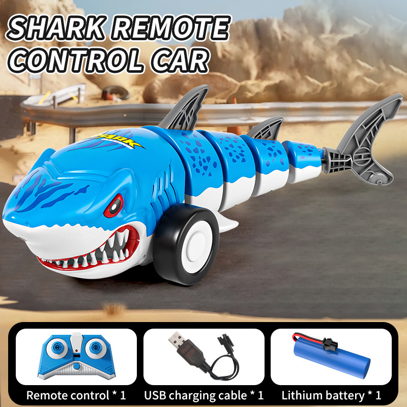 cross-border amazon 2.4g light remote control shark transport truck 360-degree rotating tail children's electric remote control cars toy full figure