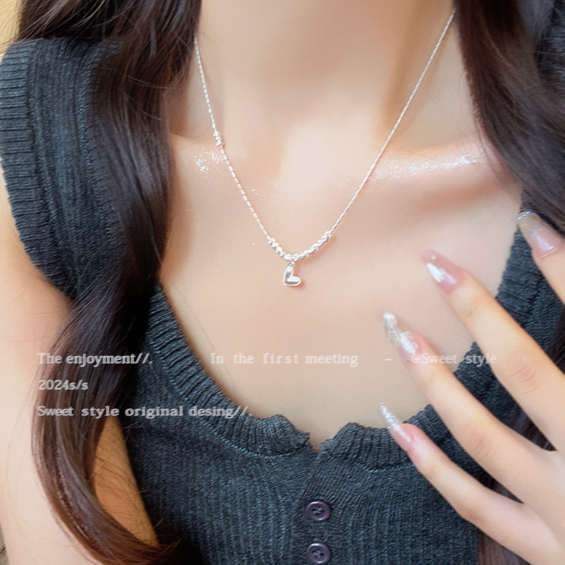 small pieces of silver love necklace for women light luxury minority cold style sweater chain high sense all-match super hot ornament wholesale Specification drawing