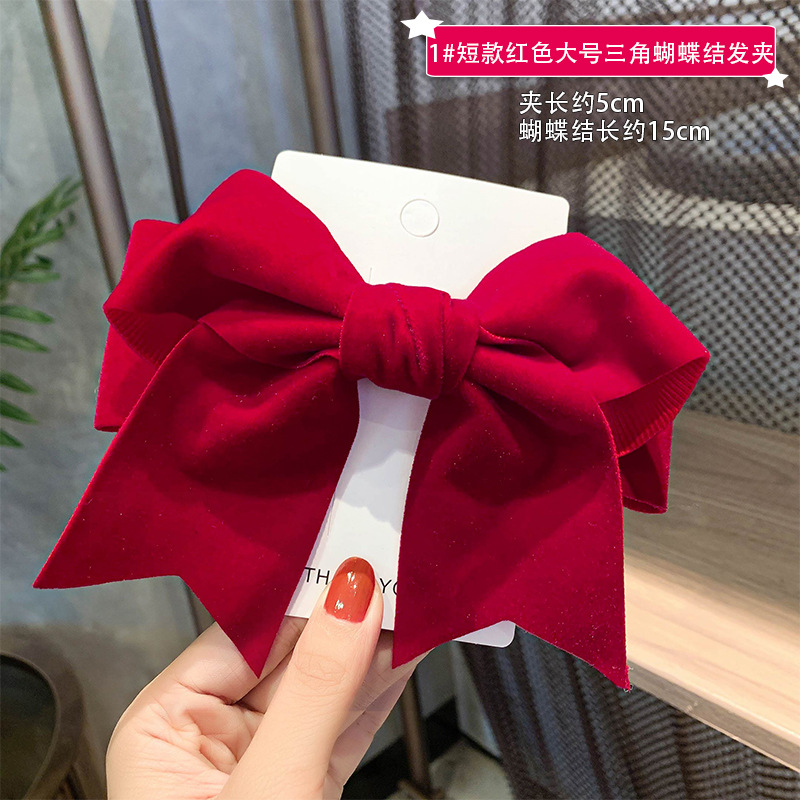 velvet big bow hairpin women's korean-style internet celebrity back head hair accessories temperament duckbill clip hairpin clip headdress details Picture