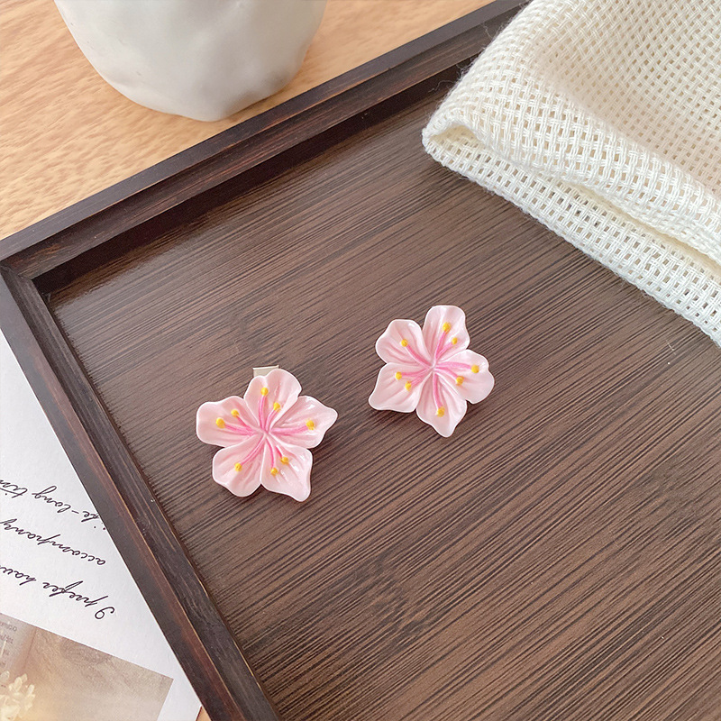 pink sweet cherry blossom barrettes side girl bangs cropped hair clip barrettes girl flower hairband back head female hair accessories Specification drawing