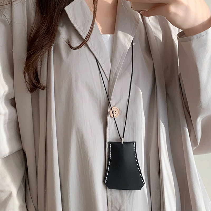 retro hong kong style artificial leather cord small bag necklace fashionable all-match crescent sweater chain out of the street high sense ornament women full figure