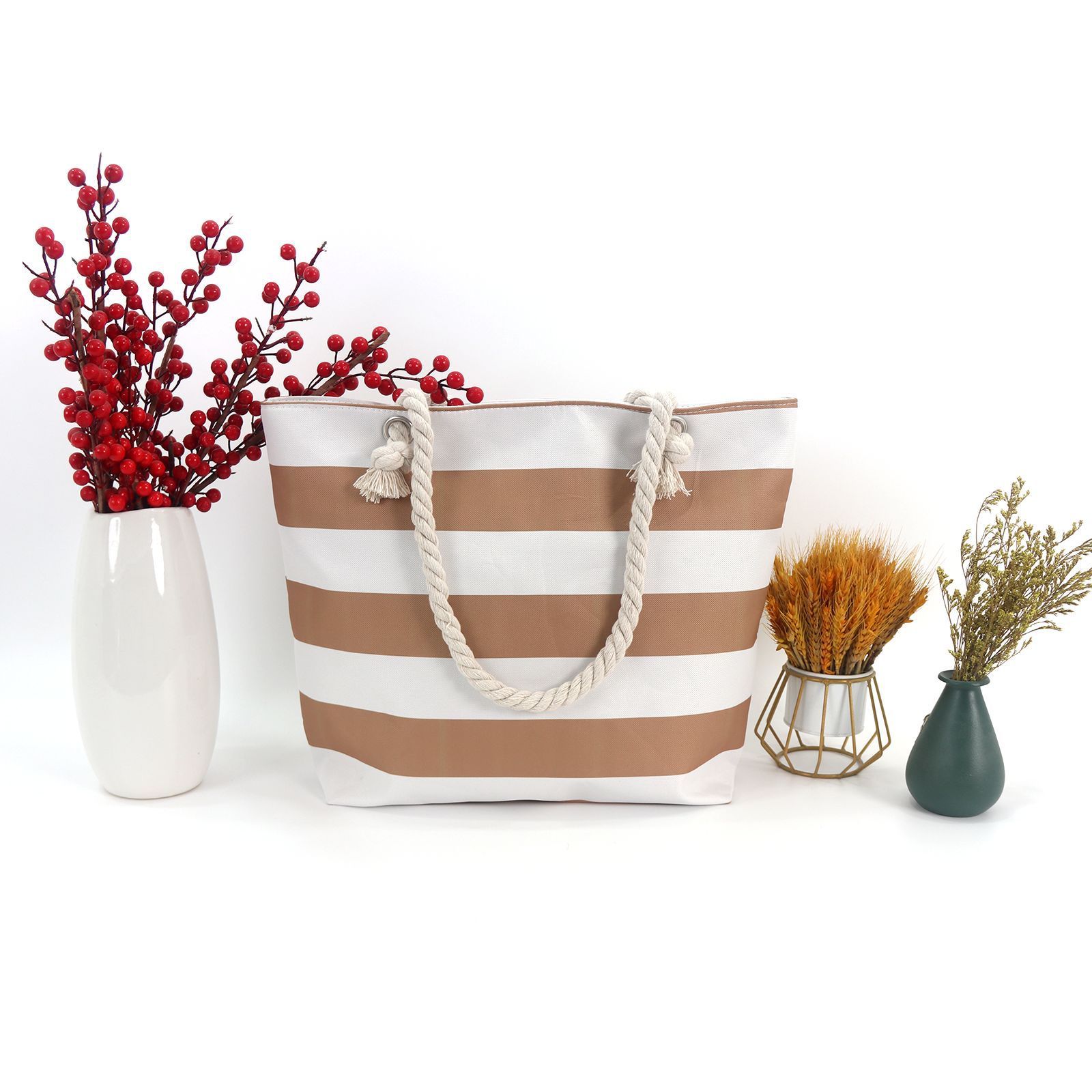 cross-border large capacity striped beach bag women's bag underarm shoulder bag simple all-match casual storage canvas bag details Picture