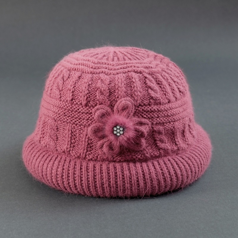 autumn and winter middle-aged and elderly thickened woolen cap old lady bucket hat children fleece-lined warm grandma knitted hat wholesale full figure