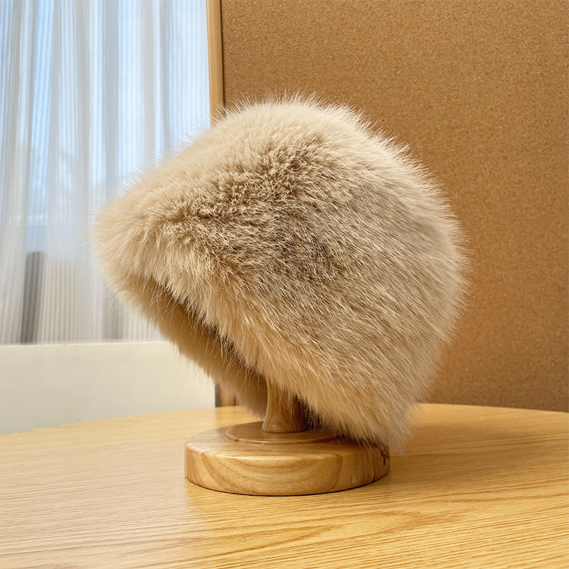 imitation fur plush hat for women autumn and winter show face small bucket cap knitted thickened warm ear protection cold-proof bucket hat Item Picture