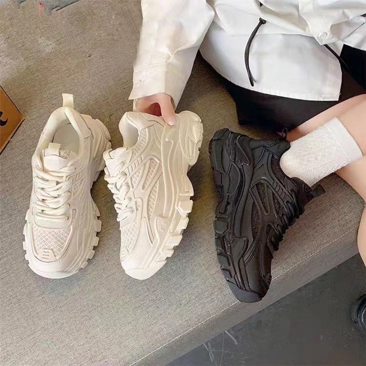 lace-up korean style clunky sneakers women's spring new fashion platform platform sneakers student lace-up heightened easy wear shoes full figure