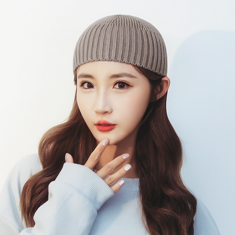 short cotton knitted men's thick helmet cotton skullcap wool hat autumn and winter bald cap men's winter Specification drawing