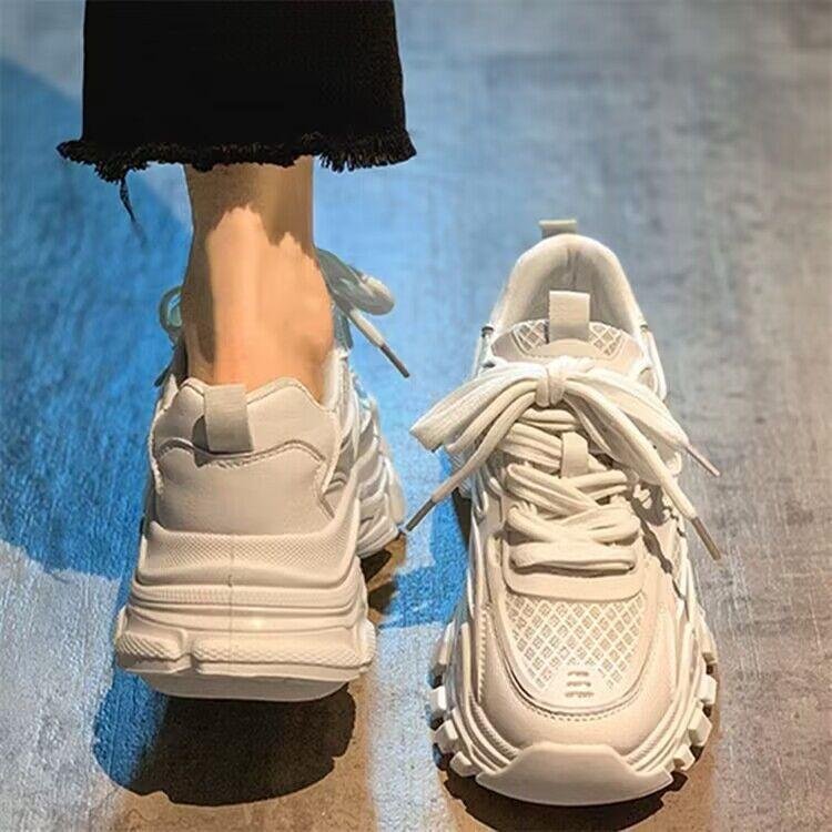 lace-up korean style clunky sneakers women's spring new fashion platform platform sneakers student lace-up heightened easy wear shoes Specification drawing