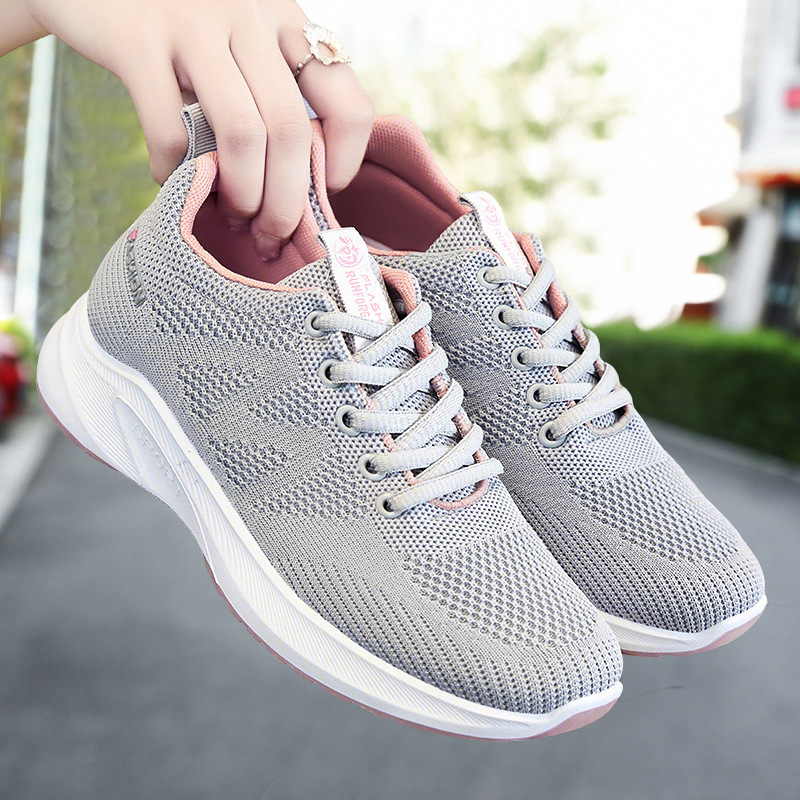 women's shoes 2025 summer new breathable fly woven mesh running shoes women's flat lightweight soft sole sneakers women full figure