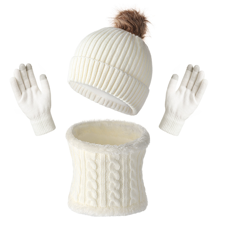 cross-border new arrival european and american adult christmas hat scarf gloves three-piece autumn and winter single ball men and women warm hat Specification drawing
