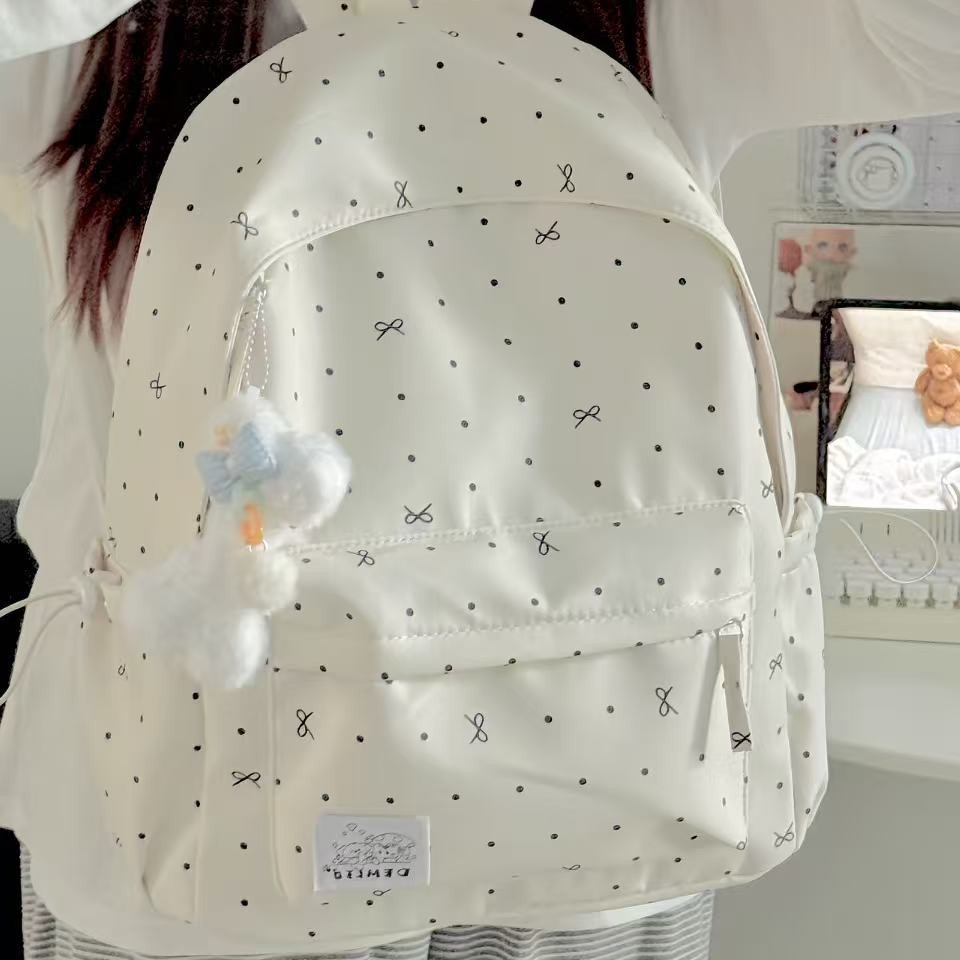 new ins style simple large capacity backpack polka dot bow design backpack versatile niche schoolbag for women Item Picture