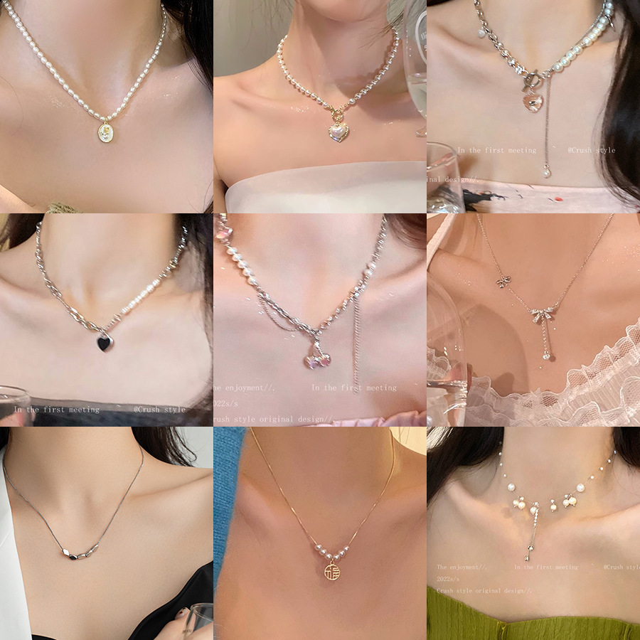 ins style high-grade light luxury pearl necklace love hot girl beaded clavicle chain female temperament all-match accessories wholesale Application Scenario