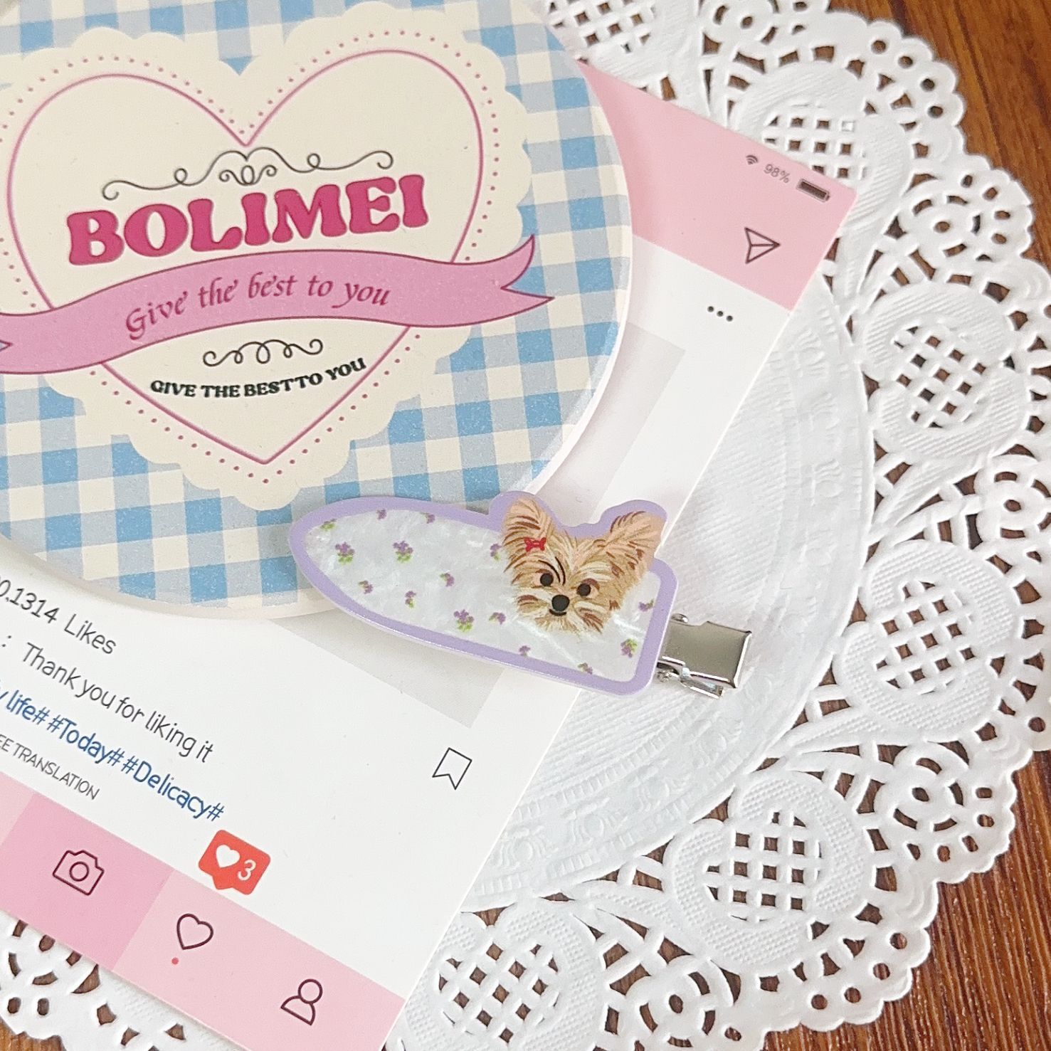 cute pet puppy set hair clips hair accessories cute girl heart traceless clip ins sweet all-matching fringe clip side clip details Picture