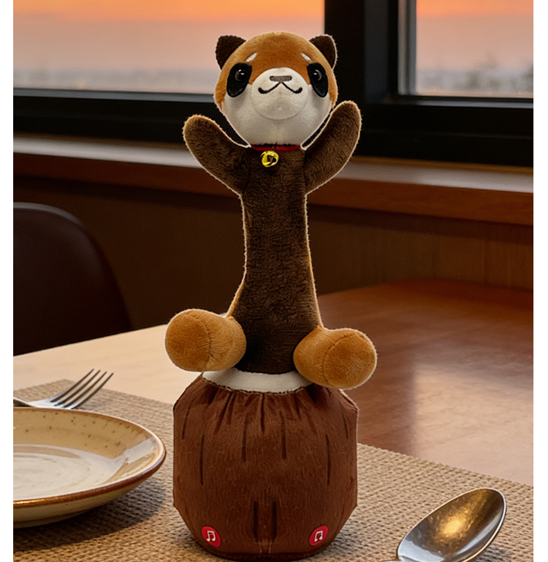 New product: Funny rotating lever, learning to speak, recording of little raccoon Schnauzer, white cat animal plush electric toy pic 3