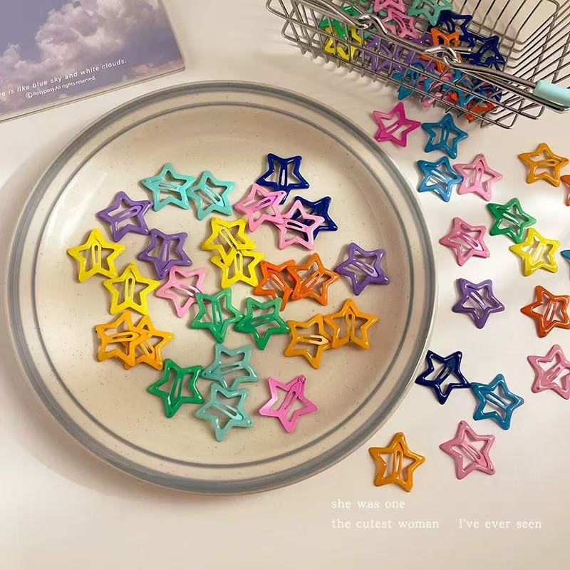 Dopamine ~ Cute children's BB clips, colorful five-pointed star hair clips, broken hair clips, women's bangs clips, head accessories details Picture