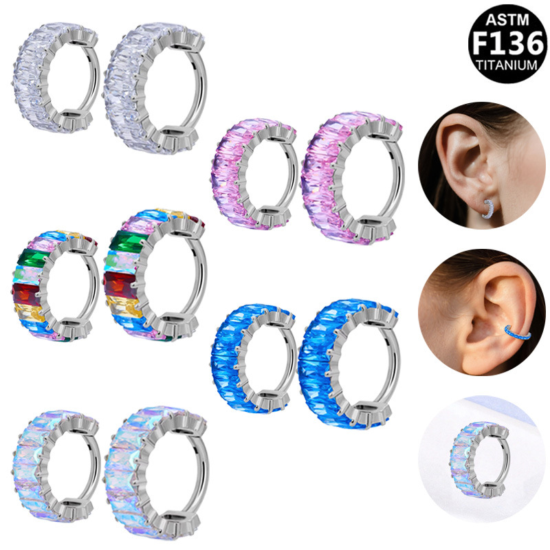 9 ear buckle earring accessories, alloy ear plugs, fashionable, simple and versatile earrings, decorative items, Gaibei European and American cross-border G23 titanium alloy piercing jewelry, nose ring F136, new sparkling gradient piercing earrings Specification image