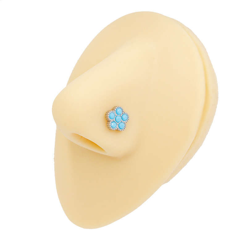 创意饰品多款个性穿刺耳钉耳环简约时尚男女通用装饰品配饰盖贝欧美跨境小清新蓝色系列小花L杆穿刺鼻钉五角星鼻钉鼻饰 详情图5