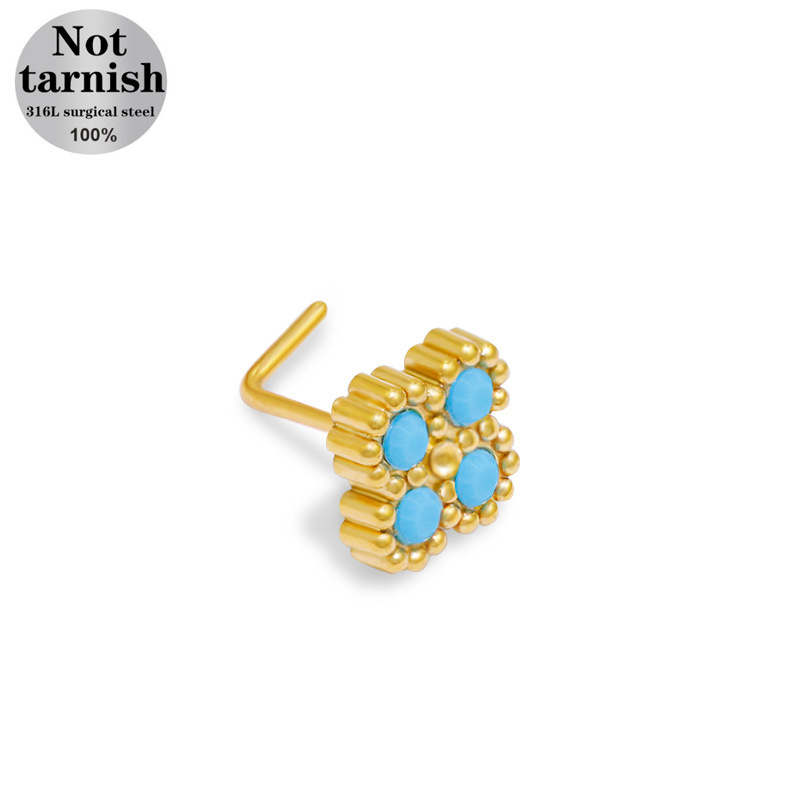 创意饰品多款个性穿刺耳钉耳环简约时尚男女通用装饰品配饰盖贝欧美跨境小清新蓝色系列小花L杆穿刺鼻钉五角星鼻钉鼻饰 详情图2