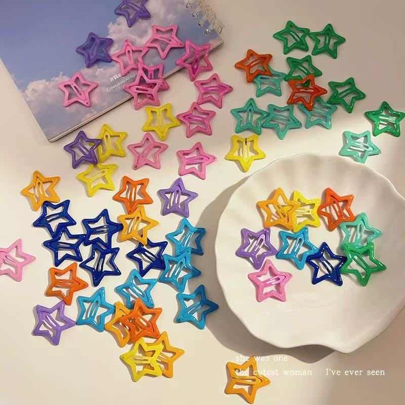 Dopamine ~ Cute children's BB clips, colorful five-pointed star hair clips, broken hair clips, women's bangs clips, head accessories Application Scenario