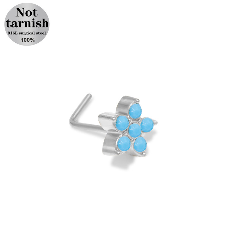 创意饰品多款个性穿刺耳钉耳环简约时尚男女通用装饰品配饰盖贝欧美跨境小清新蓝色系列小花L杆穿刺鼻钉五角星鼻钉鼻饰 详情图10