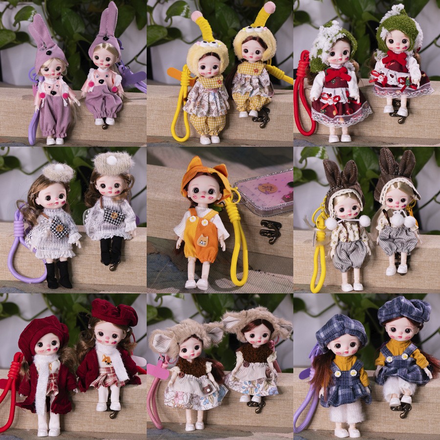 新款潮玩娃娃挂件6寸17公分换装衣服公仔关节可活动手机包包钥匙