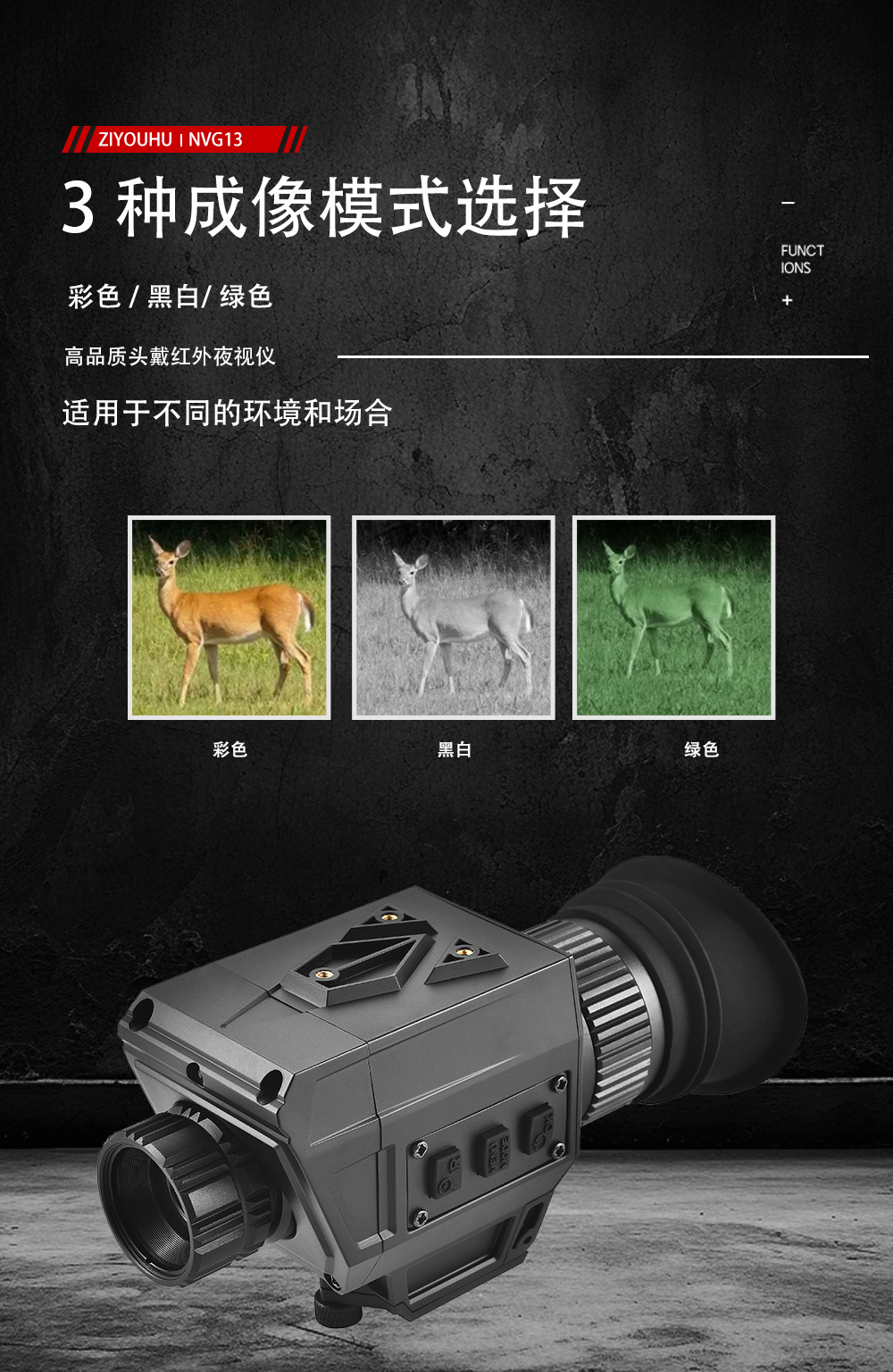  自由虎NVG13头戴夜视仪单兵红外数码十字全黑高清昼夜战术头盔详情3
