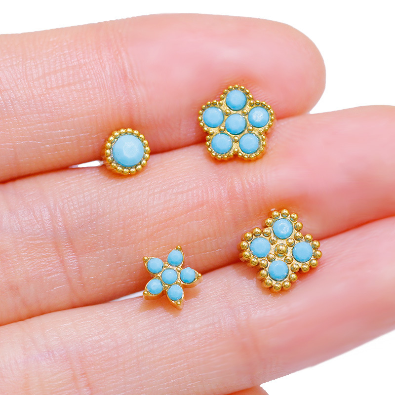 创意饰品多款个性穿刺耳钉耳环简约时尚男女通用装饰品配饰盖贝欧美跨境小清新蓝色系列小花L杆穿刺鼻钉五角星鼻钉鼻饰 详情图7