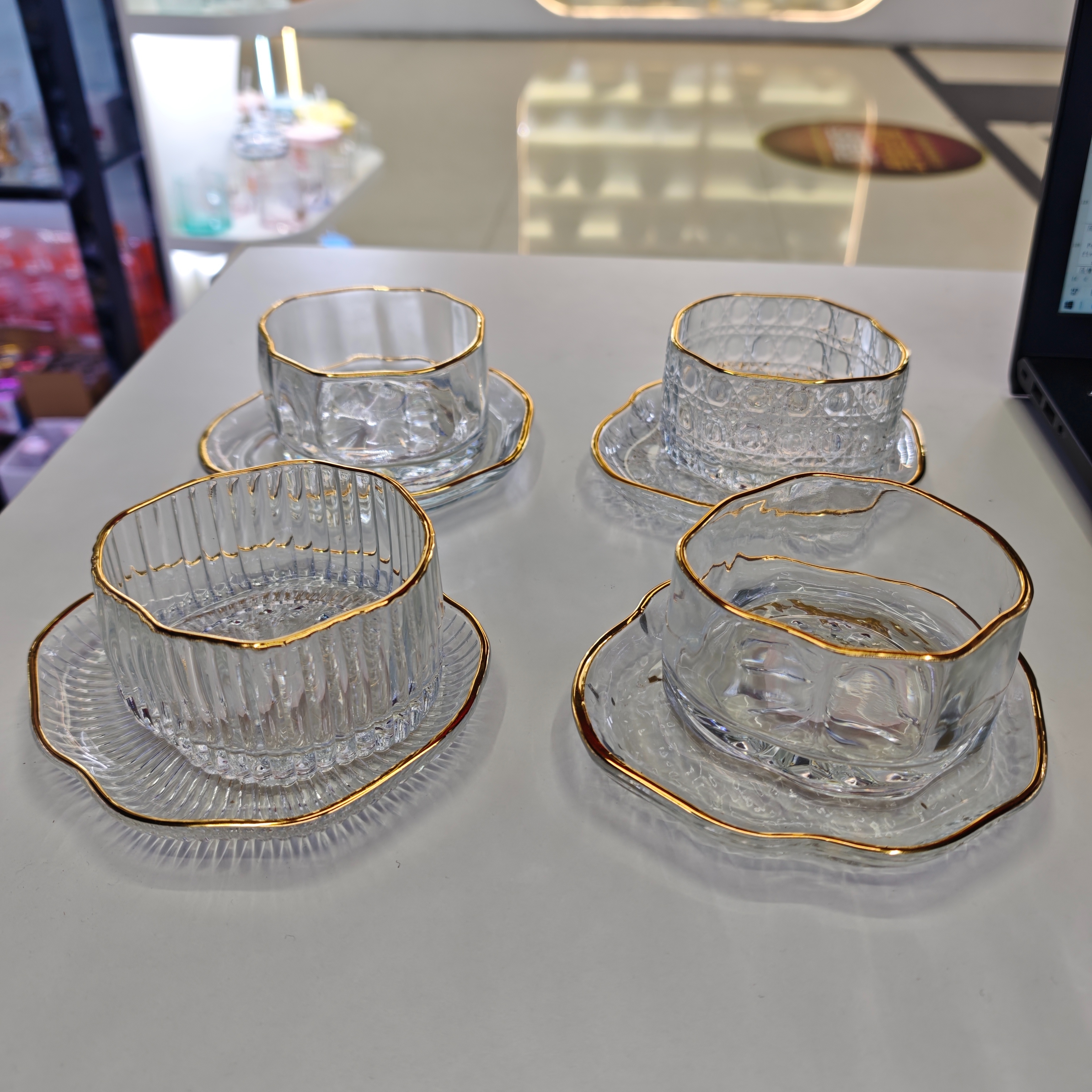 12件套玻璃甜品碗套装高颜值烫金玻璃碗碟蛋糕碗金边甜点碗银耳碗早餐碗餐具整套不规则形碗沙拉碗
