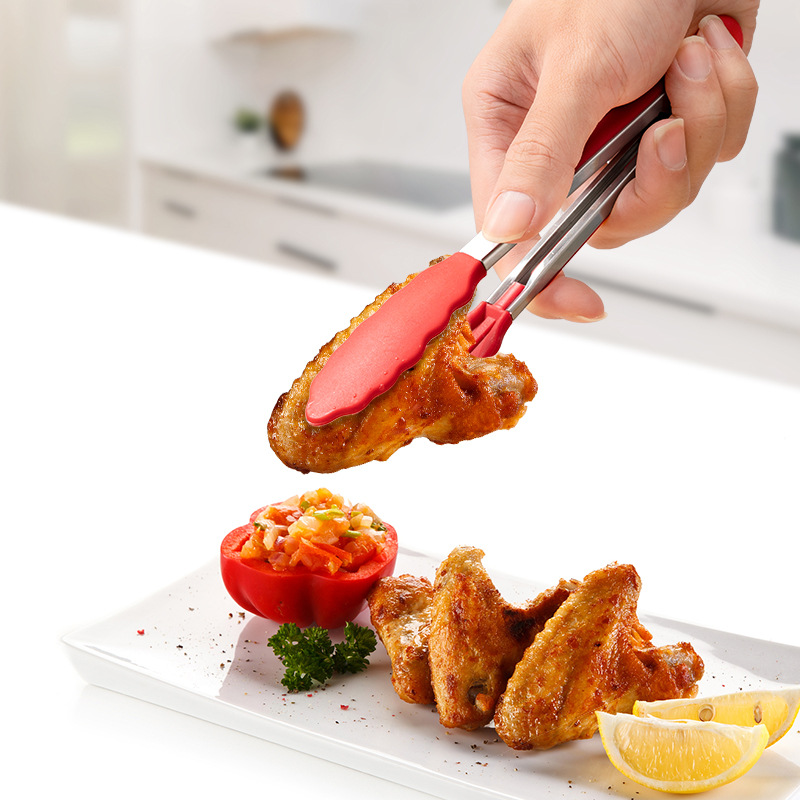 Stainless steel silicone food tongs, outdoor barbecue and meat tongs, steak tongs, high-temperature resistant food tongs, kitchen tools, BBQ Specification image
