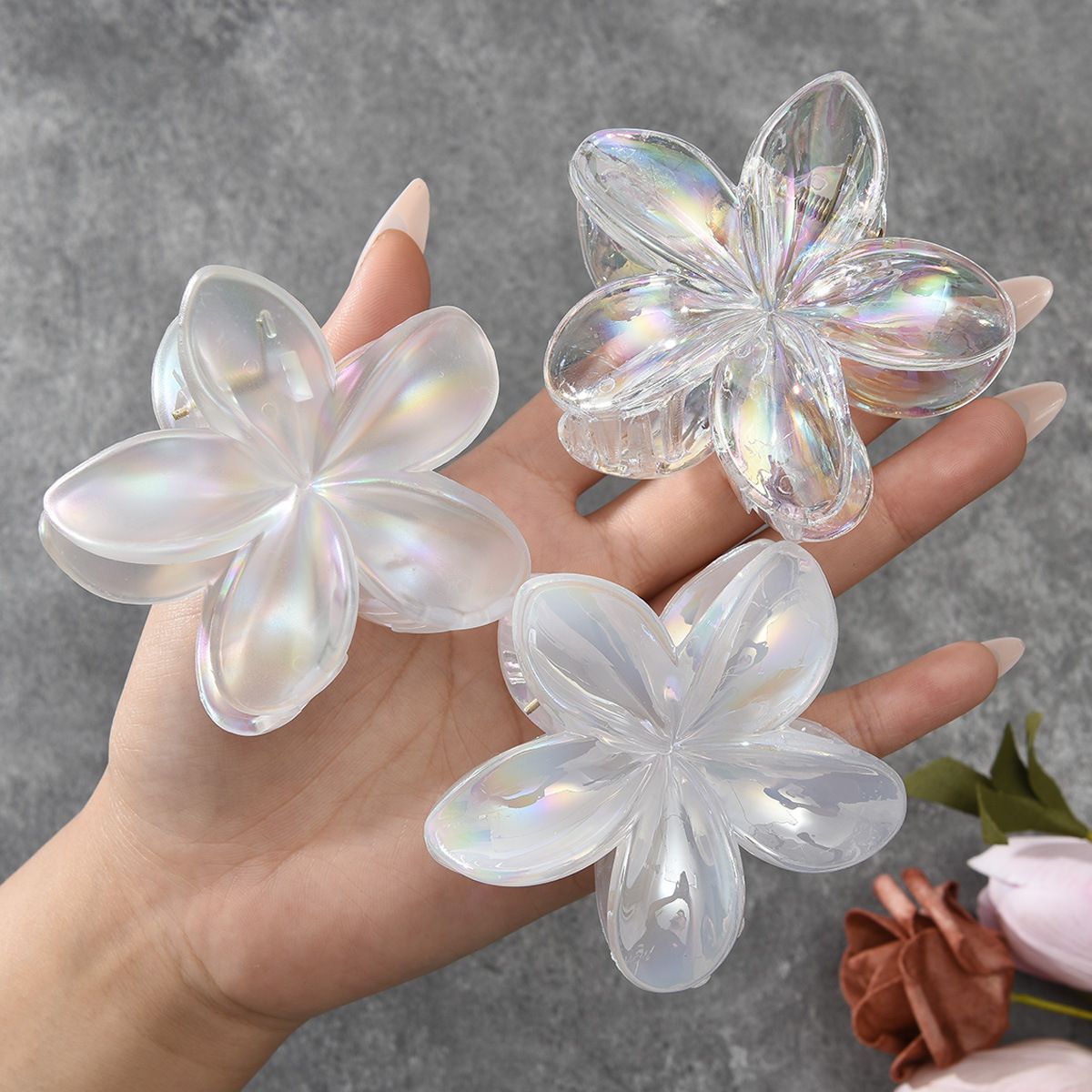 cross-border new arrival grip sweet fresh plumeria rubra barrettes female summer high sense shark clip hairware wholesale Item Picture