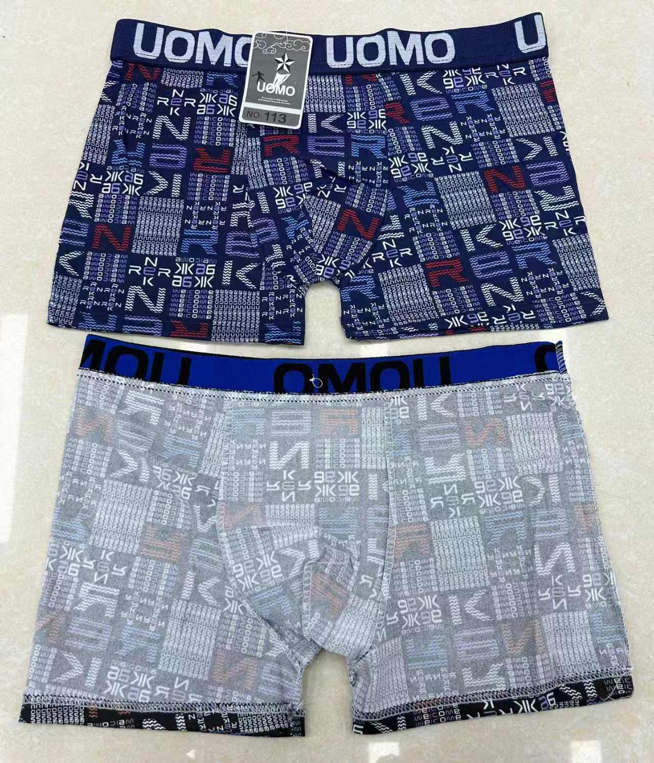 Ultra-low price letter waist patterned men's four-corner underwear, flat underwear, comfortable flat shorts for export to Europe, America and Africa. Men's underwear in stock Specification drawing