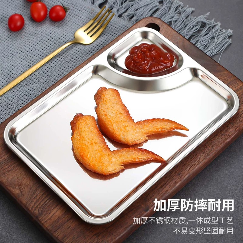 不锈钢韩式饺子盘点心甜品金色创意两格分格盘长方形带醋碟盘产品图