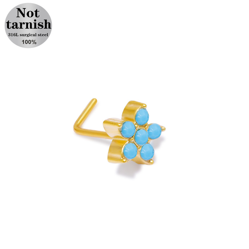 创意饰品多款个性穿刺耳钉耳环简约时尚男女通用装饰品配饰盖贝欧美跨境小清新蓝色系列小花L杆穿刺鼻钉五角星鼻钉鼻饰 详情图8