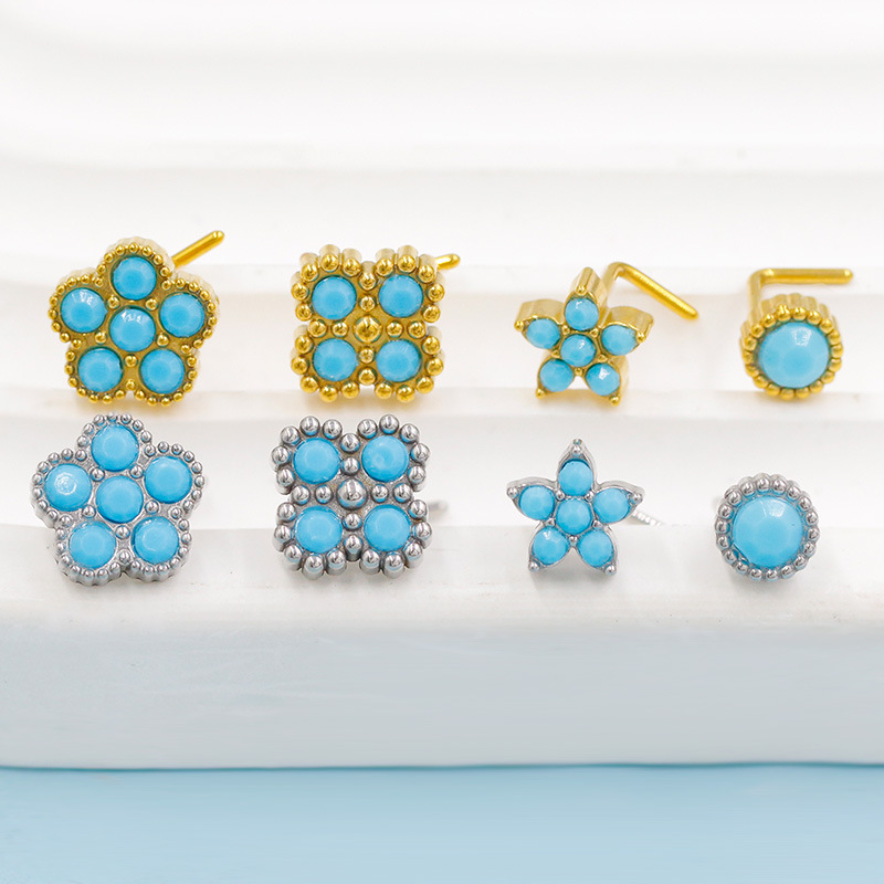 创意饰品多款个性穿刺耳钉耳环简约时尚男女通用装饰品配饰盖贝欧美跨境小清新蓝色系列小花L杆穿刺鼻钉五角星鼻钉鼻饰 详情图13